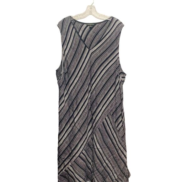 LANE BRYANT Dress 26/28 Sleeveless Linen Blend V-Neck Dark Blue Casual Striped - Picture 1 of 6